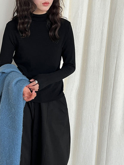 Korean semi-turtleneck lining brushed warm base shirt women's autumn and winter micro-elastic slim and versatile top