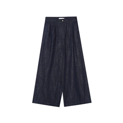 Dark blue thin and versatile loose cotton jeans and trousers