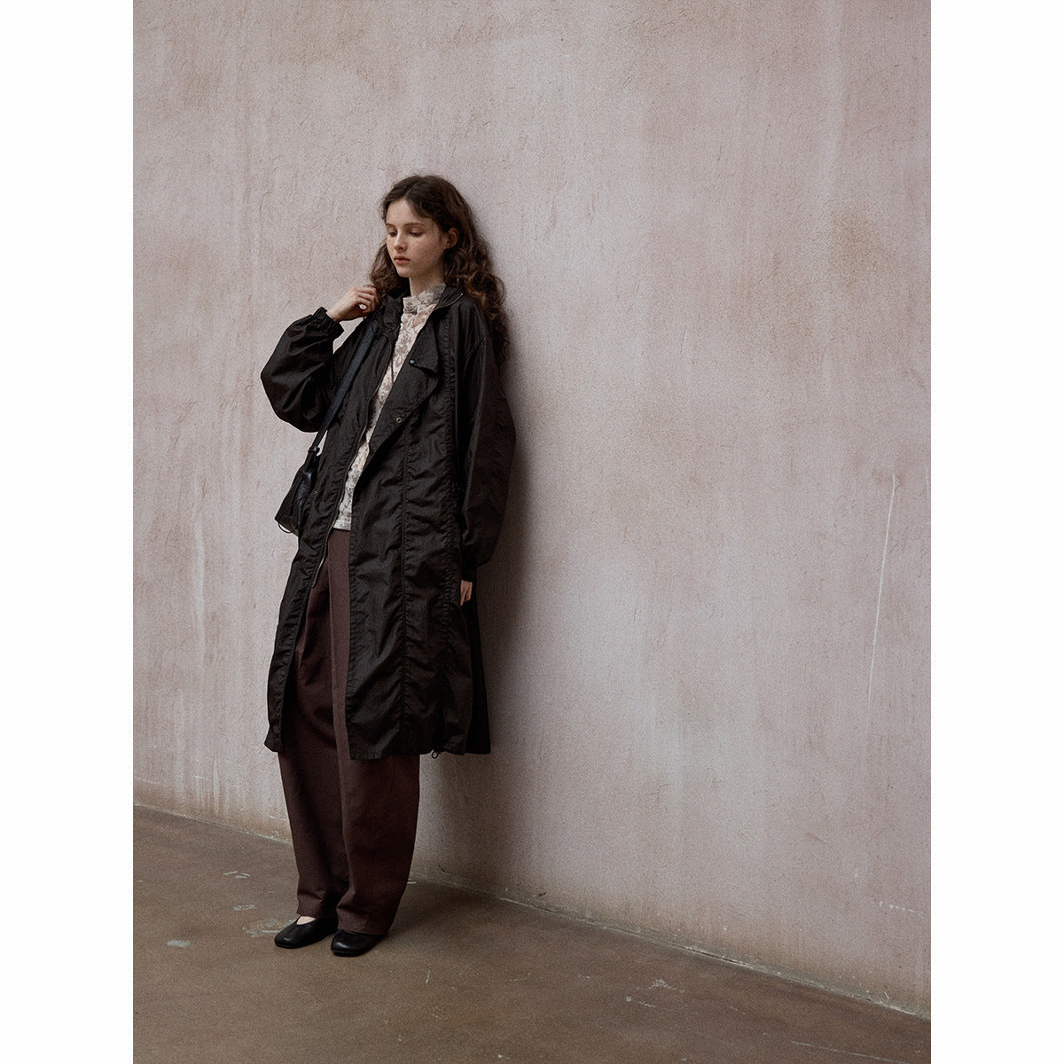 Coated Easy Silhouette Windbreaker Jacket Autumn Simple Versatile Casual Commuter Long Sleeves