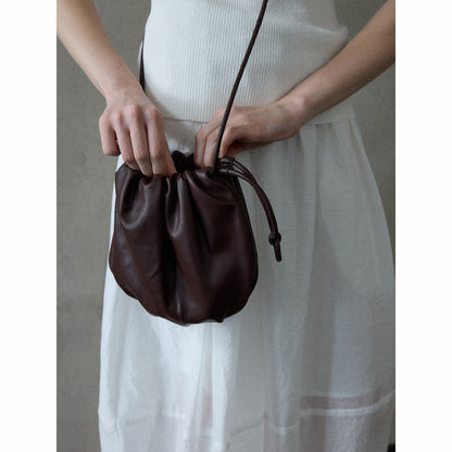 Soft waxy cloud feeling drawstring crossbody small bag