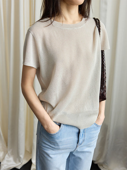 Seamless one-piece short-sleeved knitted sweater lazy top