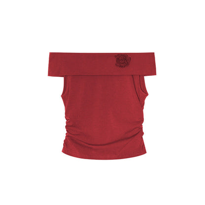 Women's Off-Shoulder Lotus-Leaf Sleeve Slim-Fit Cotton Top