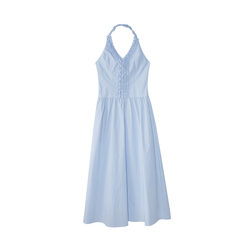 Small fresh age-reducing fungus edge neck halter dress