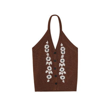 Spice girl sexy backless single-breasted jacquard neck knitted cardigan