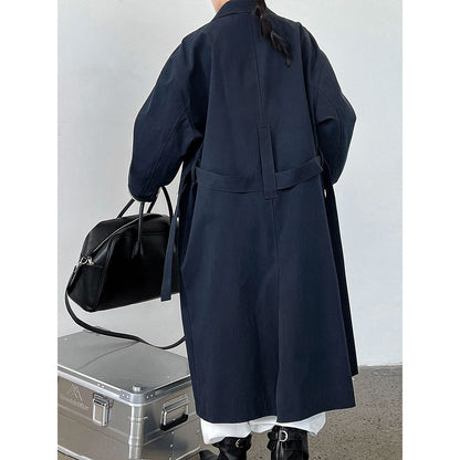 Japanese lapel mid-length trench coat women's autumn new design sense splicing plaid Barn style jacket