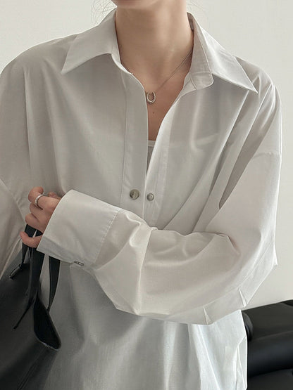 Korean design sense silhouette loose lazy style shirt women's 26 early spring casual versatile shirt top