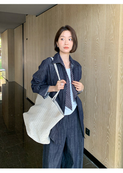 Washed denim shirt + trousers two-piece set