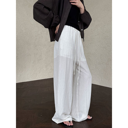 Tencel linen elastic waist loose wide-leg pants women's trousers summer light and cool casual pants