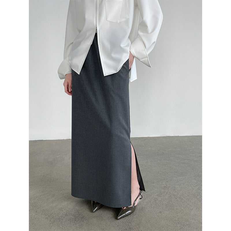 Side Split Elastic Waist Straight Midi Skirt