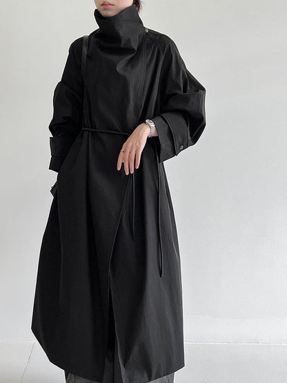 British style stand-up collar trench coat women's autumn new retro lace-up medium and long loose coat