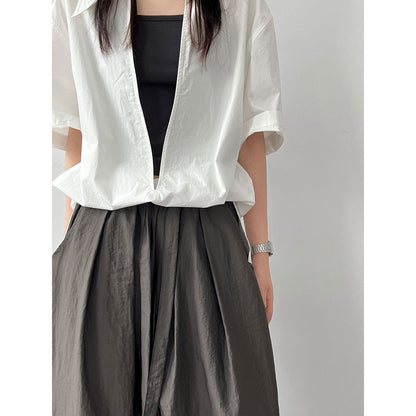 Korean casual drawstring wide-leg pants women's summer new loose pleated lace-up scimitar pants