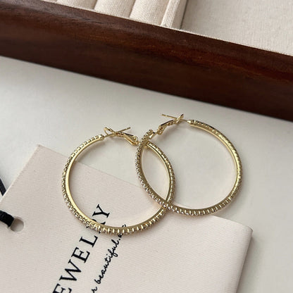 925 Silver Needle Korea Dongdaemun Full Diamond Large Earrings Metal Circle Earrings 2025 Minimalist Ear Jewelry
