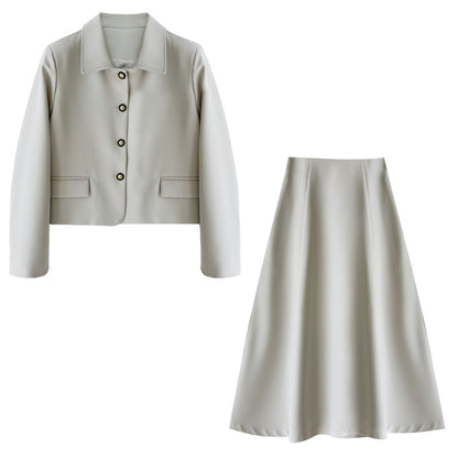 Korean Xiaoxiangfeng jacket + pleated skirt 26 early spring commuter casual suit 89027