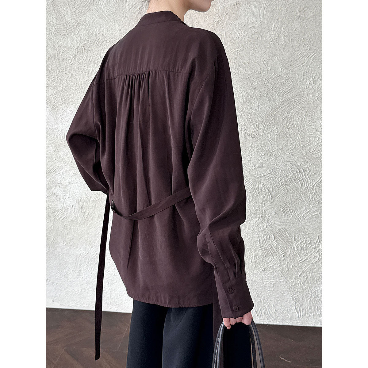 Korean niche swinging collar strap waist shirt women's autumn new temperament design shirt