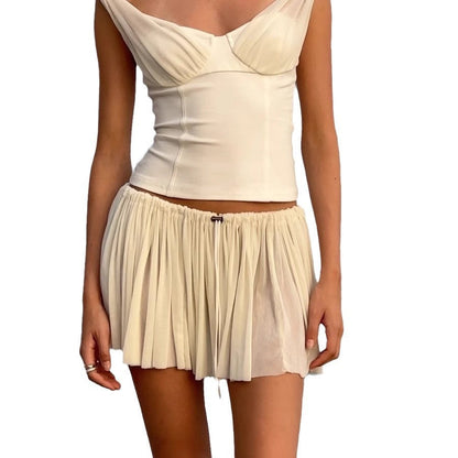 Women's Spice Girls French Vest Top Mesh Chest Halter Hanging Bo Sexy Kink Short T-Shirt