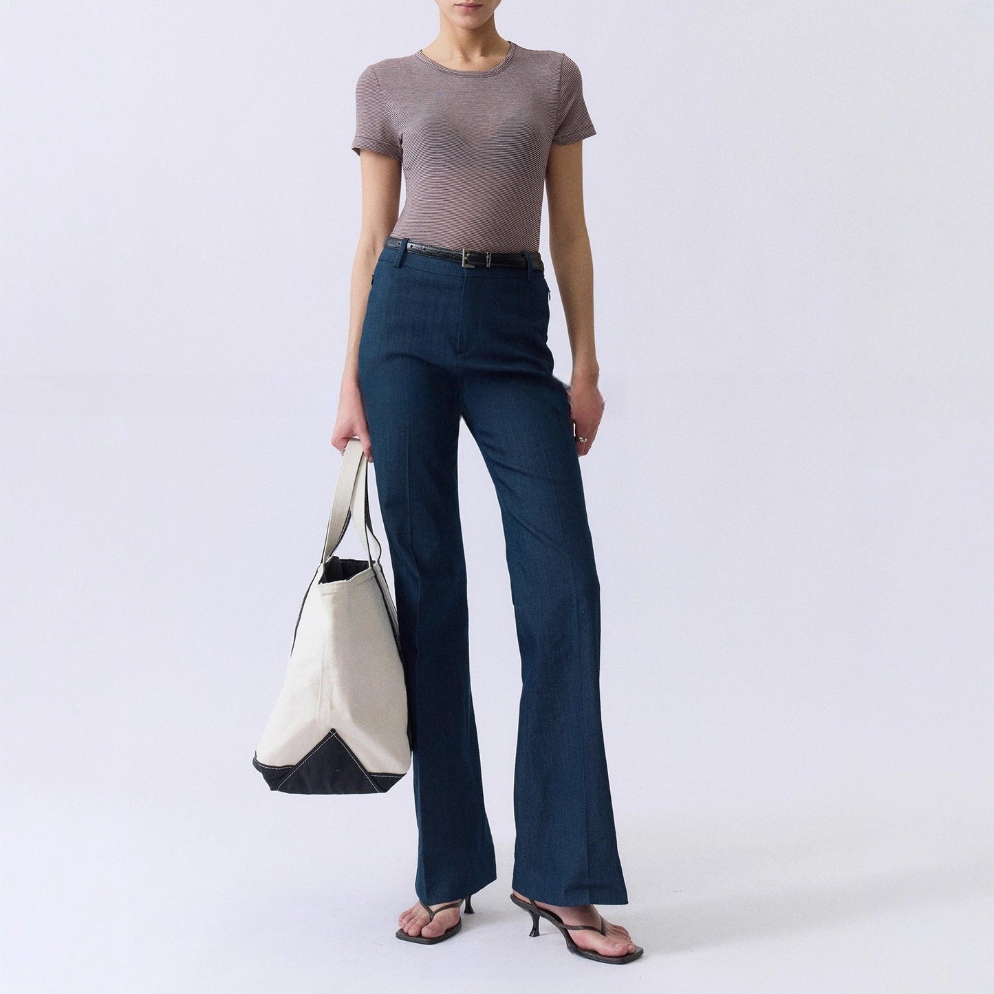 Multi-season wear fashionable legs, elastic imitation denim fabric, no ironing, comfortable retro micro-horn trousers