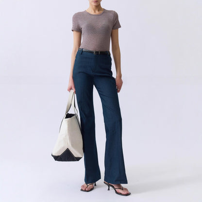 Multi-season wear fashionable legs, elastic imitation denim fabric, no ironing, comfortable retro micro-horn trousers