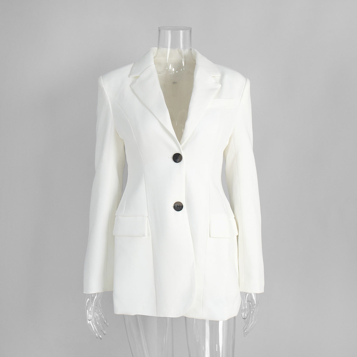 Suit Collar Blazer Women Slim Fit Long Sleeve Two-Button Jacket