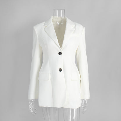 Suit Collar Blazer Women Slim Fit Long Sleeve Two-Button Jacket