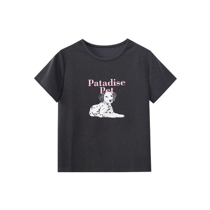 Sweet age-reducing girly style cartoon print cute short-sleeved T-shirt