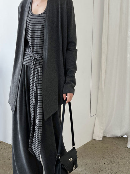 Striped neck vest + shawl cardigan + drape wide-leg pants women's 25 autumn new three-piece set