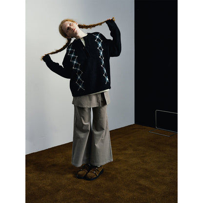 Early spring new casual crew neck hand-embroidered all-wool versatile woolen pullover top