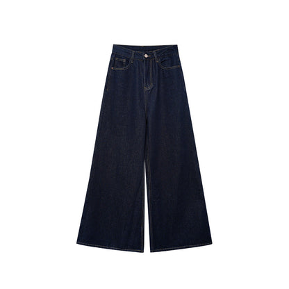Early autumn retro micro-pull jeans women's dark blue thin flared pants