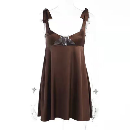 Satin hollow French sexy suspender dress