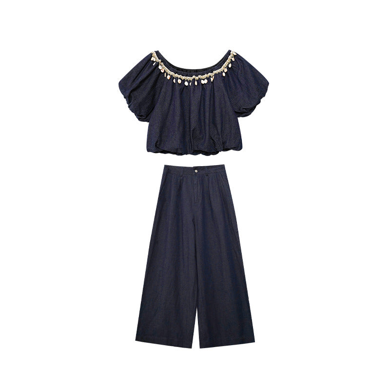 Fashion temperament pants two-piece denim suit