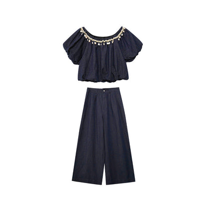 Fashion temperament pants two-piece denim suit