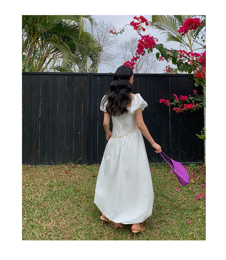 Square Neck Bubble Sleeve Maxi Dress