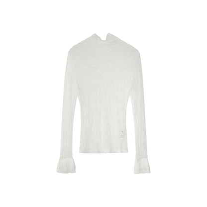 Elegant Slim Pile Long Sleeve Turtleneck Lace Bottom Shirt