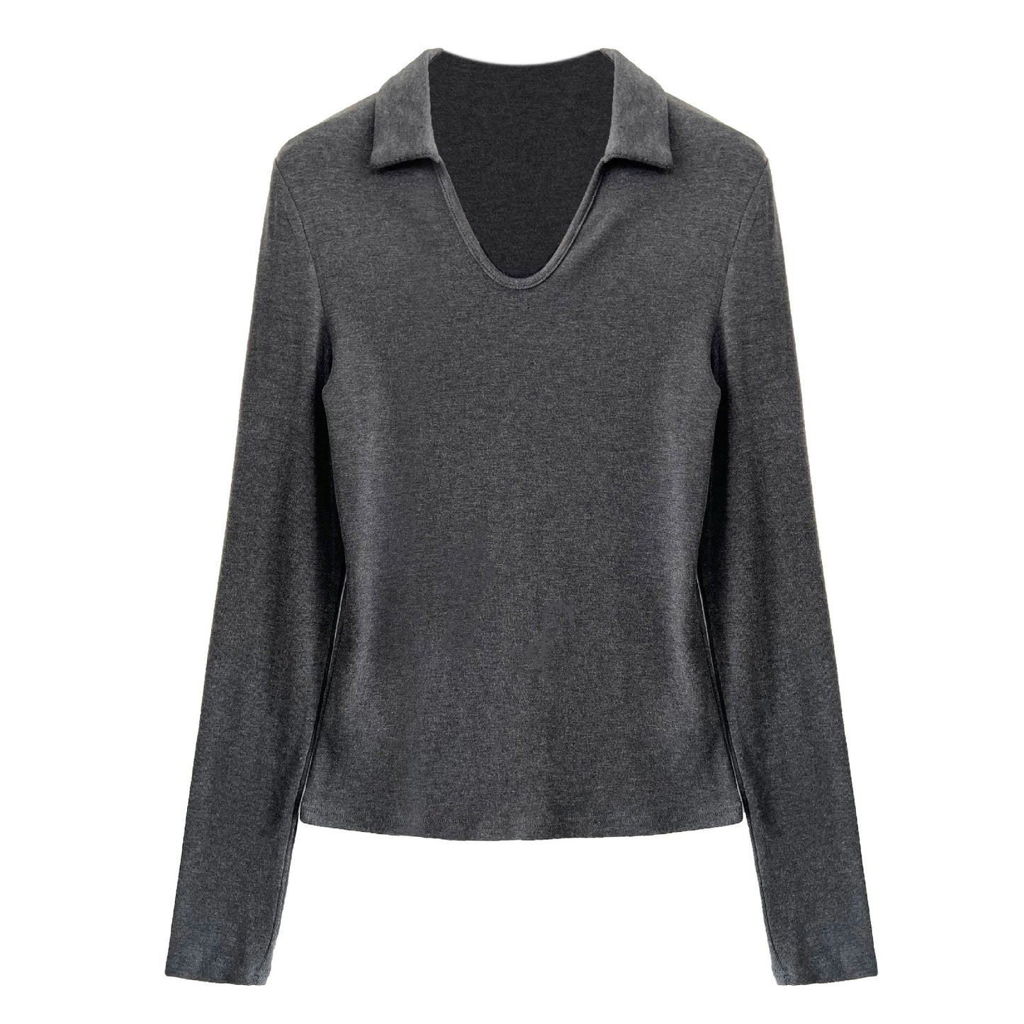 Simple design slim-fitting v-neck high-end sense thin bottoming shirt women's autumn new small lapel top