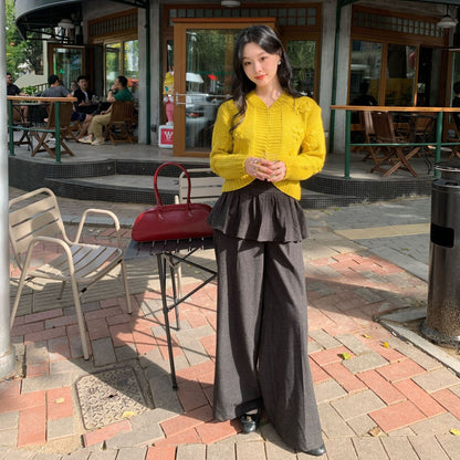 Temperament Fake Two-piece Fart Curtain High Waist Straight Casual Pants