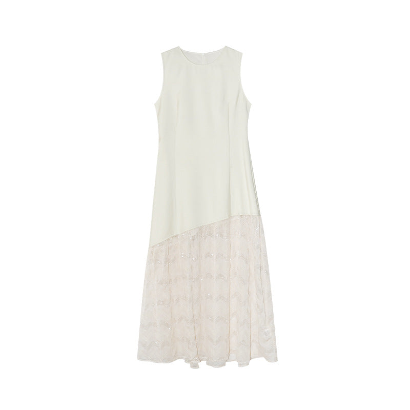 High Waist Lace Hem Fishtail Sleeveless Maxi Dress