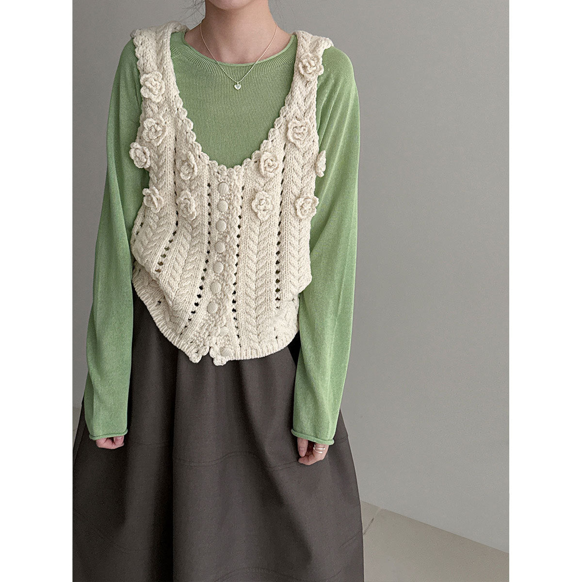 Korean gentle wind soft waxy skin-friendly crimped knitted sweater women's early spring new perspective top ss973