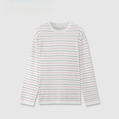 Striped Sweater Set Women Loose Fit Round Neck Long Sleeve Triacetate Cotton