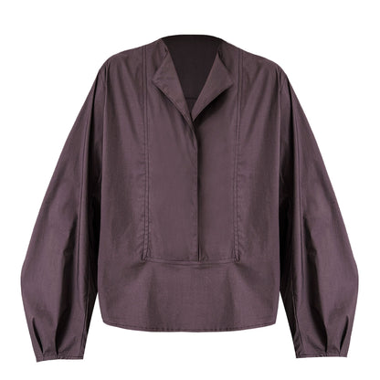 French high-end crew neck shirt women's autumn new loose and versatile lantern sleeve shirt top