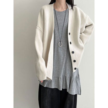 Korean splicing pendant splicing ruffle edge T-shirt women's early spring new design long-sleeved top