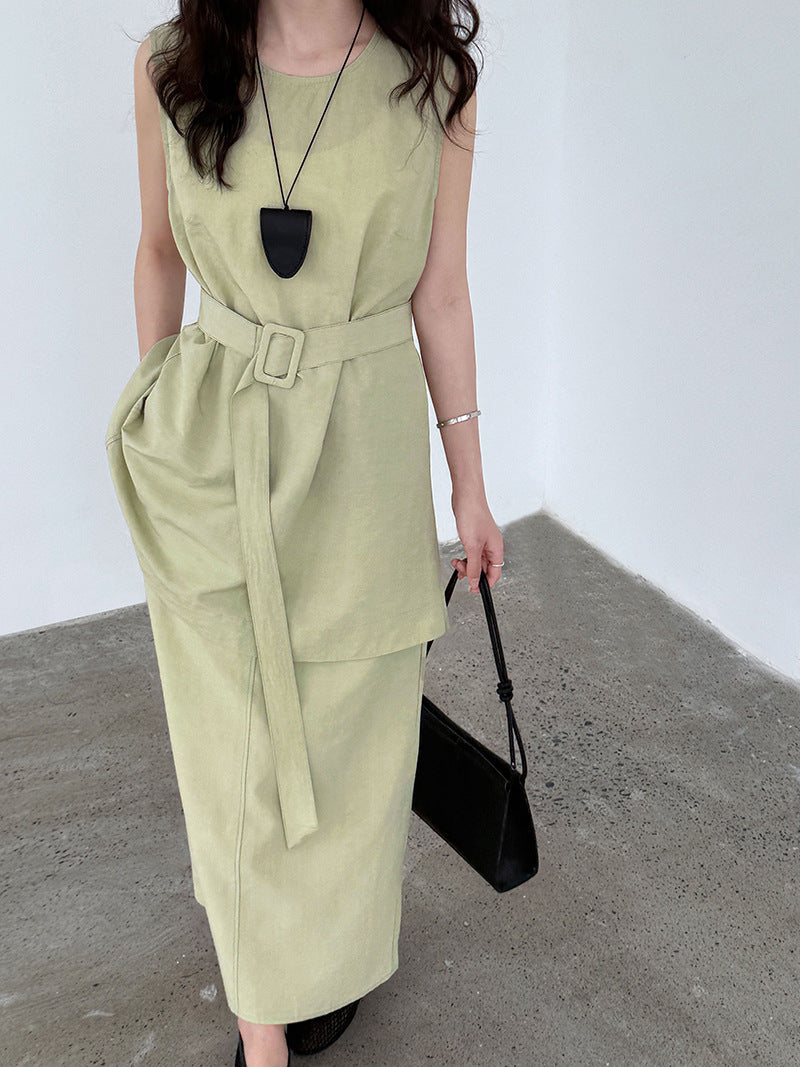 French temperament high-end waist sleeveless top with high waist skirt summer new suit