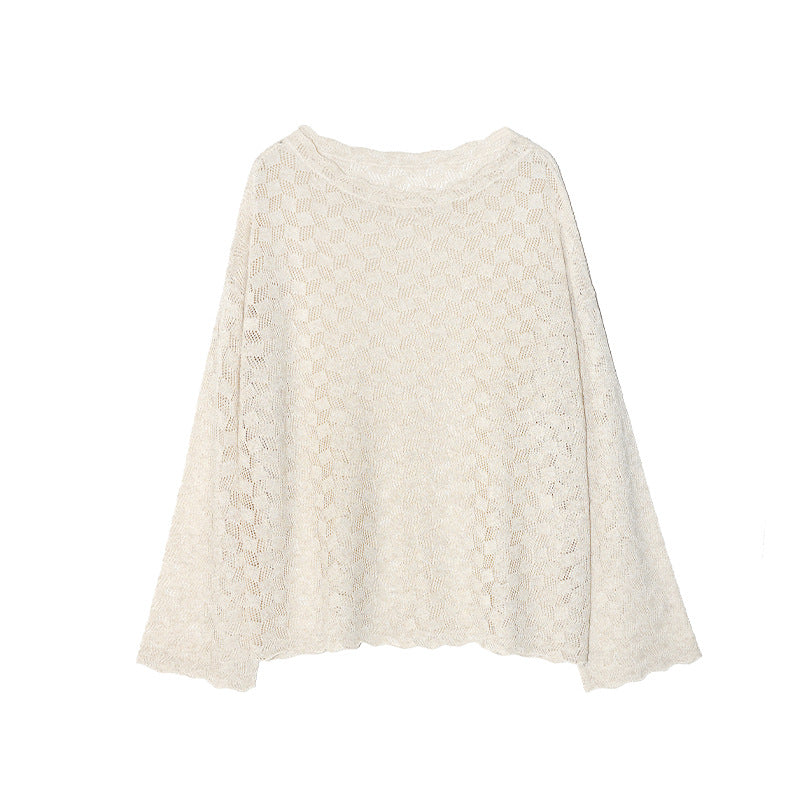 Spring Korean Tencel hemp shoulder-down knitted sweater loose temperament versatile hollow