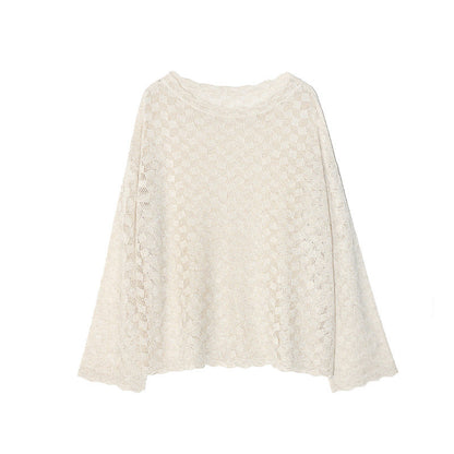 Spring Korean Tencel hemp shoulder-down knitted sweater loose temperament versatile hollow
