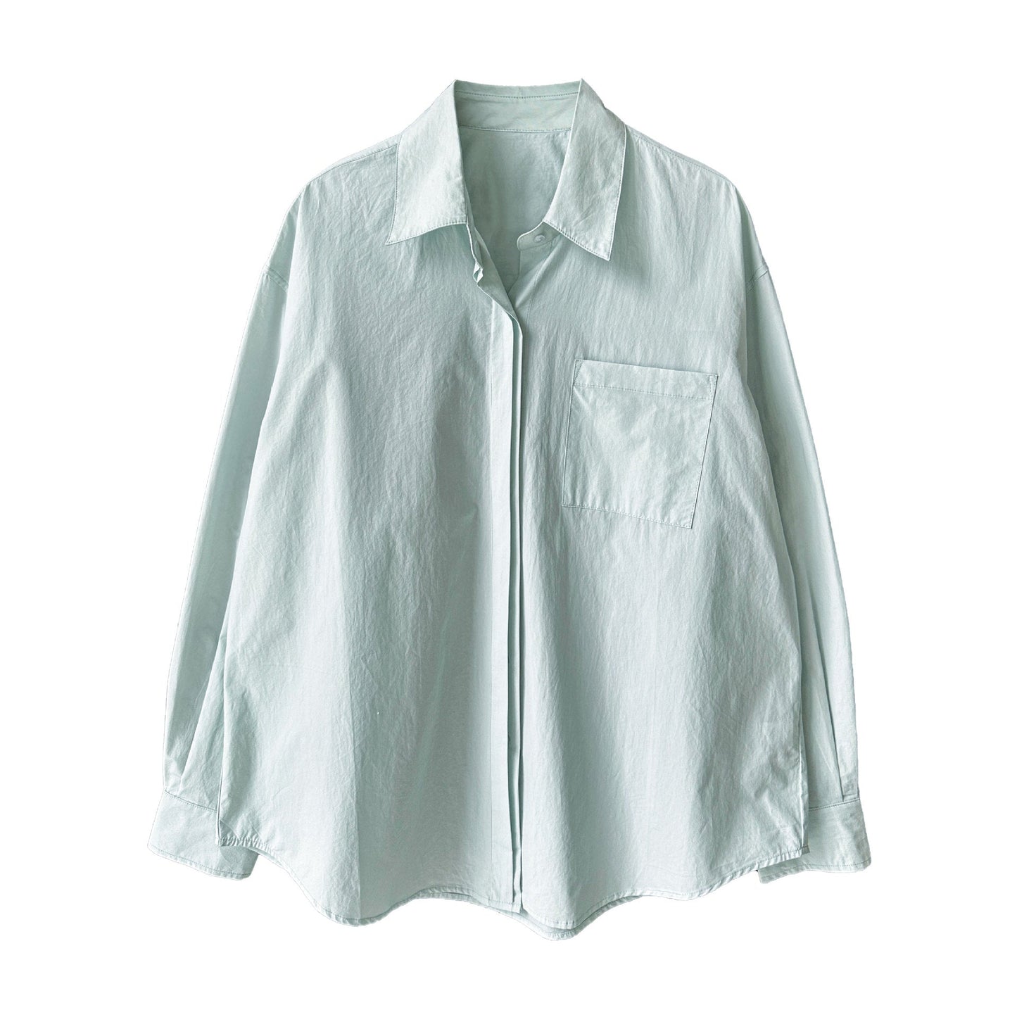 Korean simple casual high-end solid-color cotton shirt women's new spring lazy top