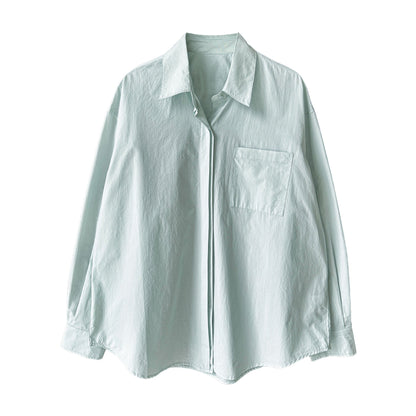 Korean simple casual high-end solid-color cotton shirt women's new spring lazy top