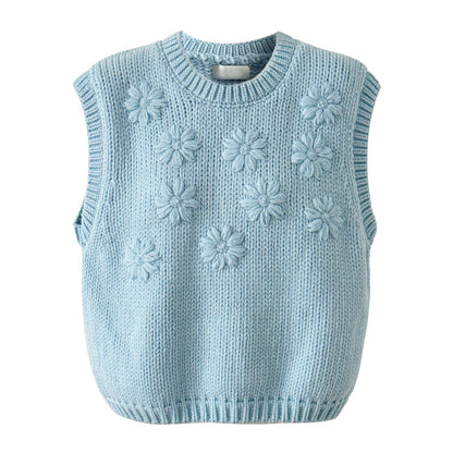 Three-dimensional flower knitted vest women's early spring Korean smart sense stacked wool vest top