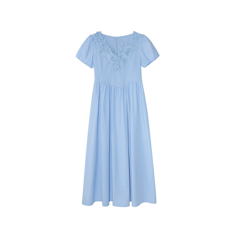 Heavy Industry High Waist Lace V-Neck Bubble Sleeve Dress