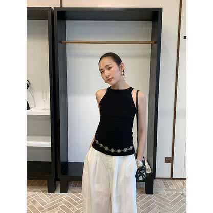 Halter Neck Knit Vest Women Sleeveless Slim Fit Cut-Out Tank Top