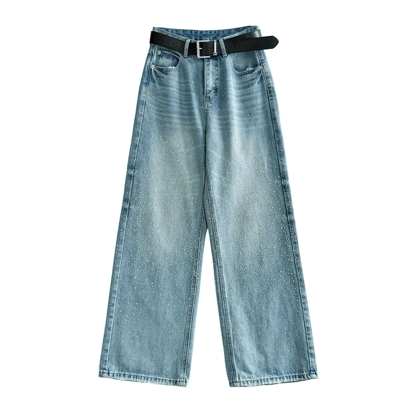 American retro gypsy hot diamond casual versatile wide-leg jeans spring new high-waisted trousers