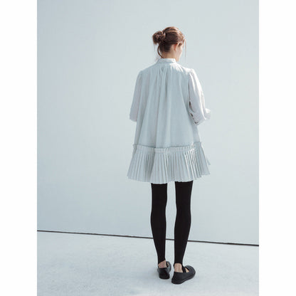 Spring casual semi-turtleneck transparent simple pleated medium and long cardigan dress