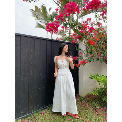Lace-Up Square Neck Maxi Dress